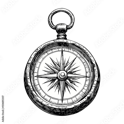 Vintage compass illustration white old-fashioned vector