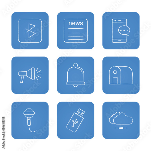Communication icon set. Solid icons collection, vector illustration.