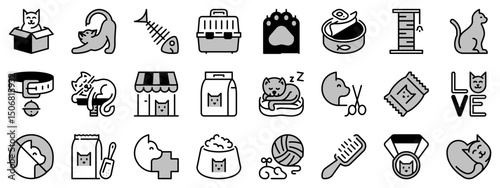 Icons in two tones about cats. Pets.