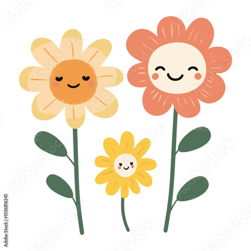 Two cute flowers art illustration smiling vector
