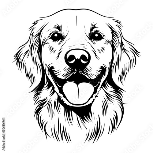 Golden retriever face linear art illustration sketch vector