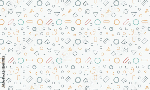 Playful Geometric Abstract Pattern with Circles, Triangles, and Thin Lines