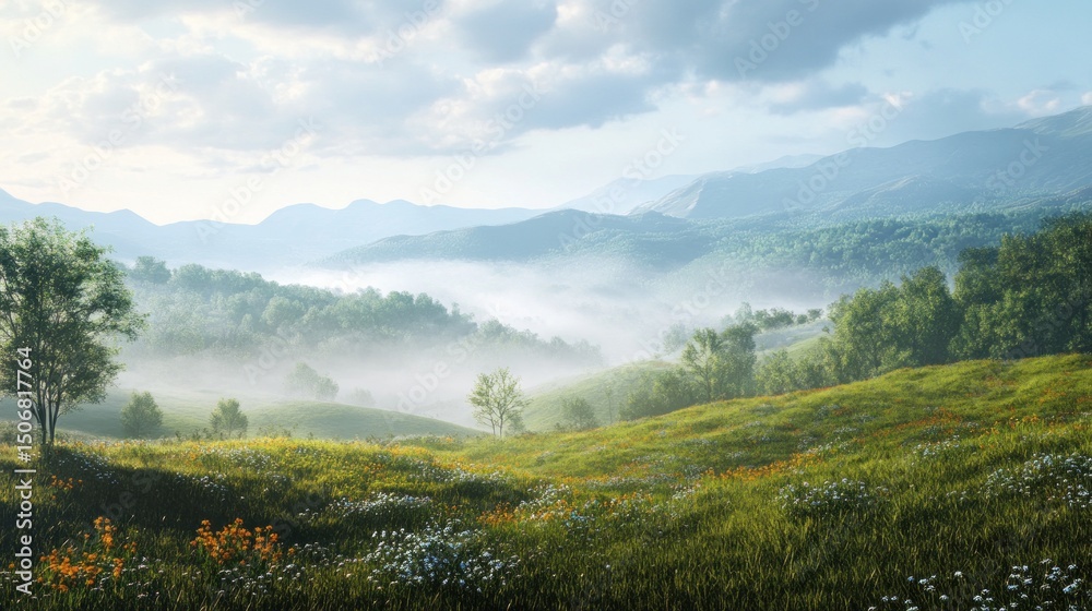 Obraz premium Misty mountain meadow