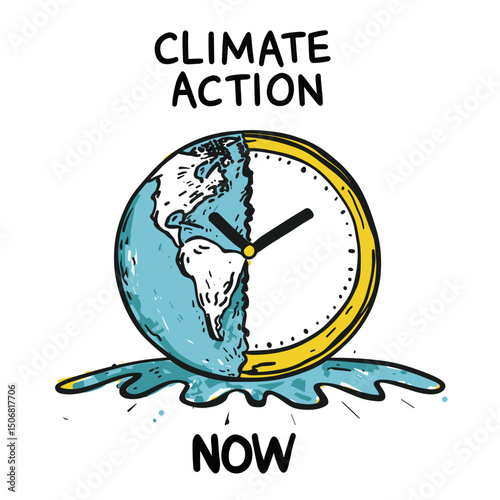 Melting earth half clock illustration climate now vector