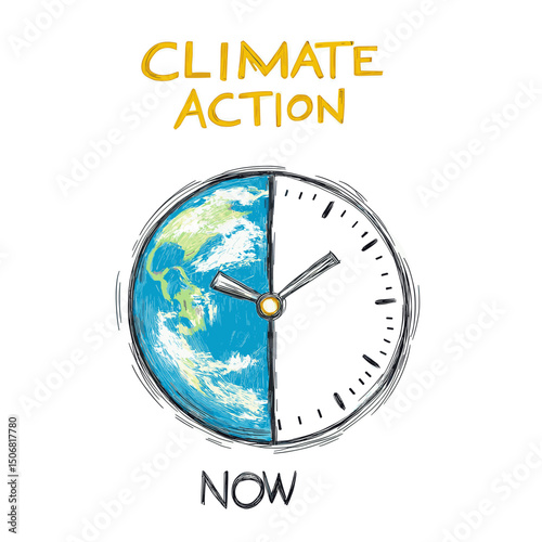 Half earth half clock illustration climate sustainability vector