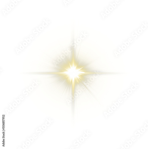 Yellow lens flare PNG with glowing rays, sparkle, and magical flash effects—perfect for overlays in fantasy, sci-fi, or light-themed digital designs.
