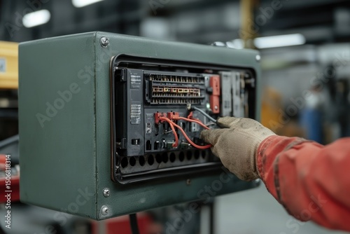 Mechanic replacing electrical parts in car dashboard at repair shop