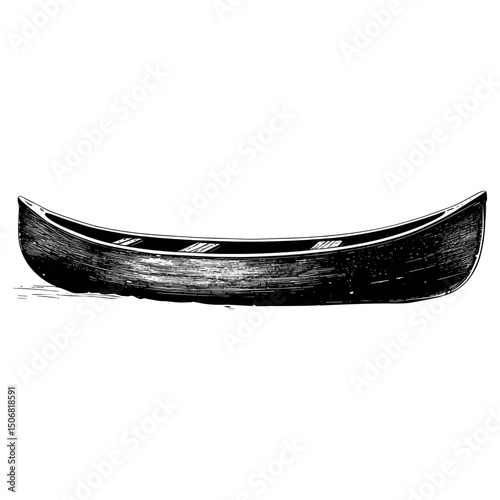 Wooden canoe illustration vintage black vector