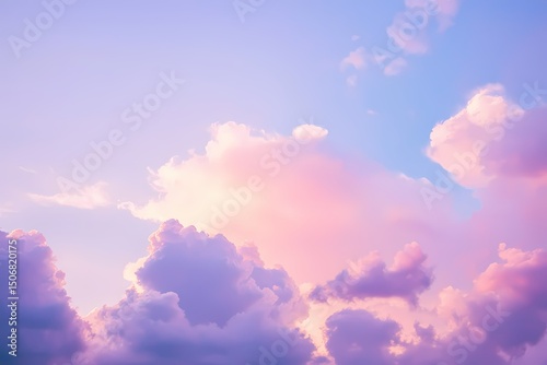 Serene pastel sunset sky dreamy cloudscape with soft light beautiful pink and purple hues breathtaking nature view