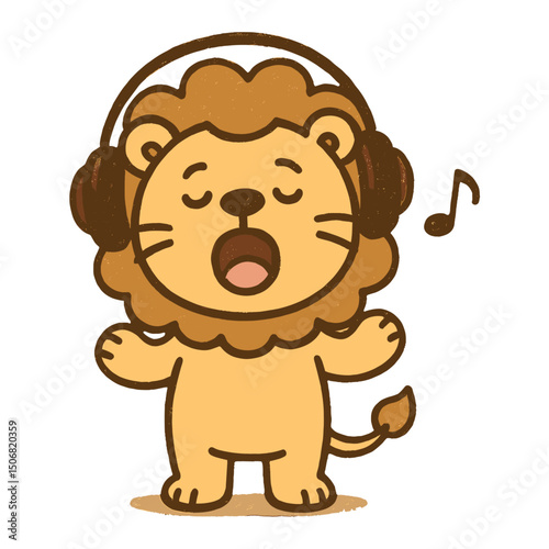 Cute lion singing joyfully vector
