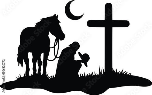 Praying Cowboy With Cross Svg,Cowgirl praying svg

