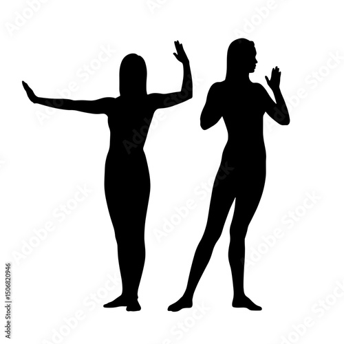 Silhouette of Standing Arm Circles for Fitness Warm-Up on White Background