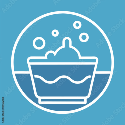 Washing Basin with Bubbles Icon in Blue and White Colors