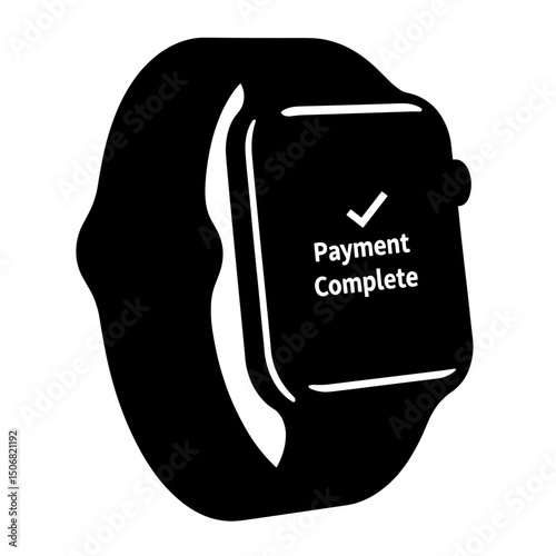 Smartwatch Displaying Payment Complete Message with Checkmark for Contactless Transaction