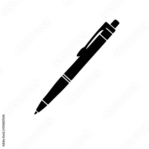 A black silhouette of a pen is set