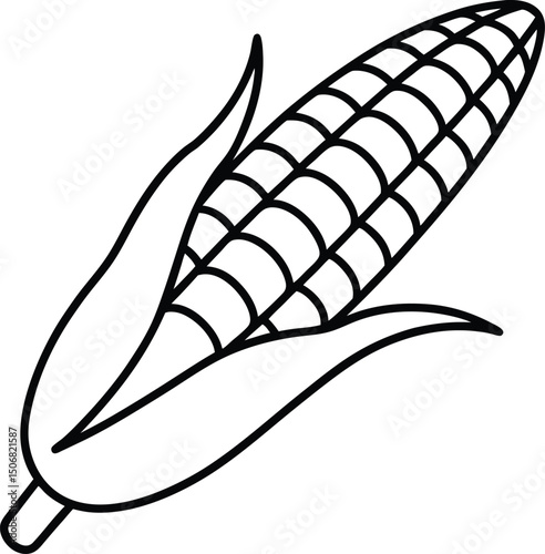 Corn on the Cob Line Art Detailed Kernels and Husk for USA Independence Day