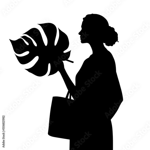 Silhouette of Woman Holding Leaf Instead of Handbag – Eco Fashion Statement