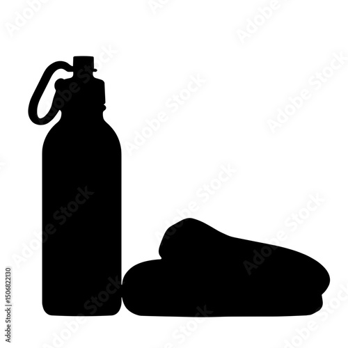 Silhouette of Water Bottle and Towel for Fitness Hydration and Recovery