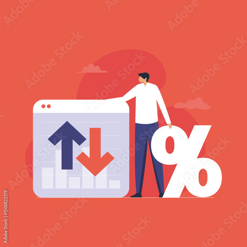 Businessman showing up and down arrow with graph, ROI rate of interest and Business finance, Home loan concept