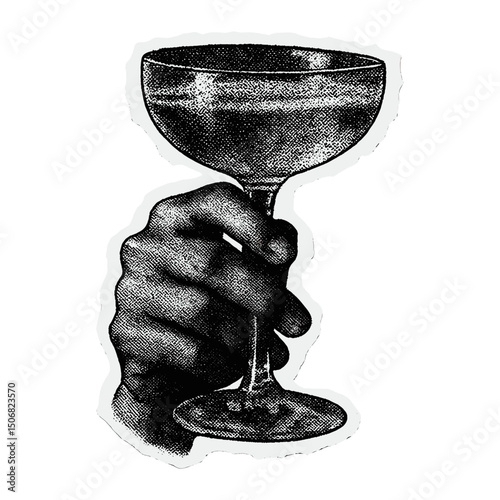Vintage hand holding glass vector