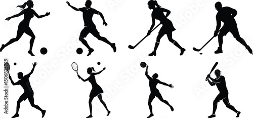 Sportsman various sports activities silhouette set. vector collection on transparent background
