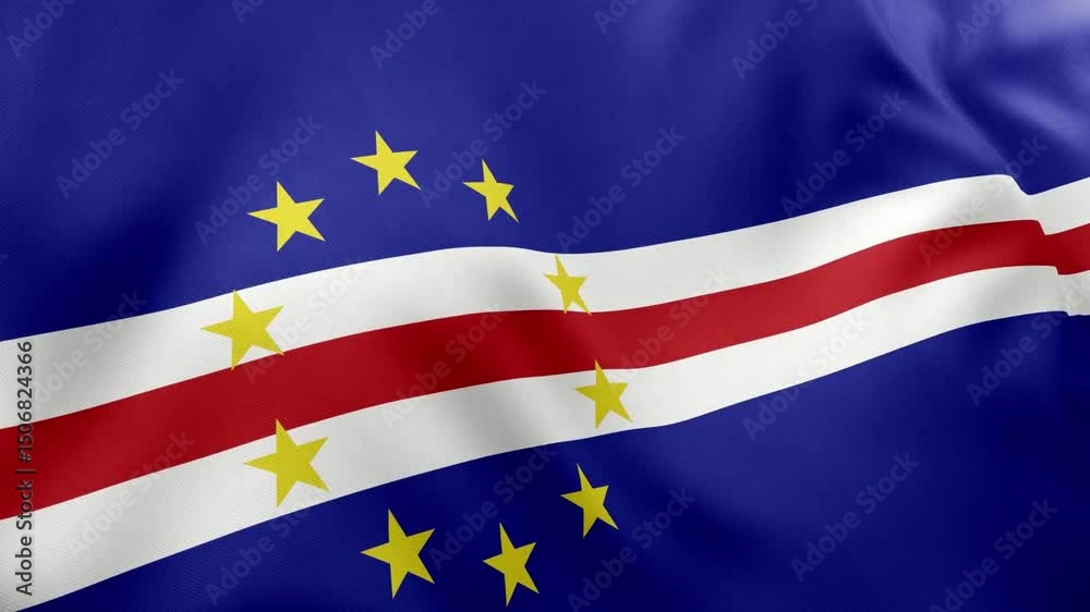 Realistic waving flag of Cape Verde, blue field, stripes, circle of yellow stars. African island nation symbol, Praia, patriotism, Cape Verde