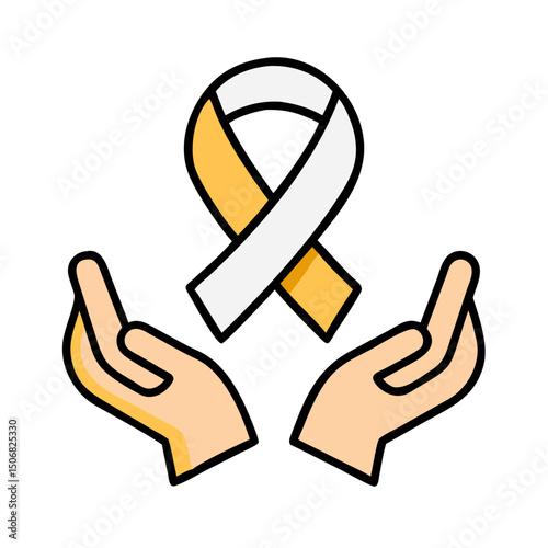 Hands holding yellow and white ribbon symbolizing support and awareness for various causes
