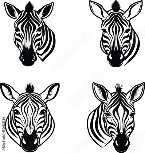 set of zebra head silhouette 