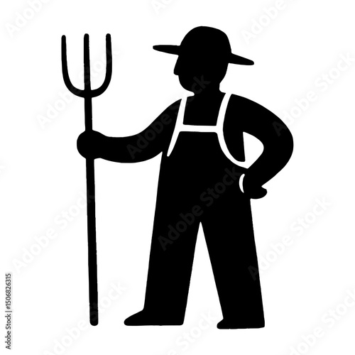 Farmer silhouette holding pitchfork vector