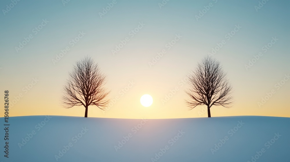 Fototapeta premium Serene Winter Landscape with Snow-Covered Trees Under a Clear Sky at Sunrise