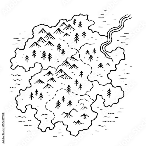 Hand-drawn map with mountains vector