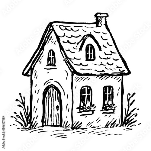 Charming hand-drawn cottage illustration vector