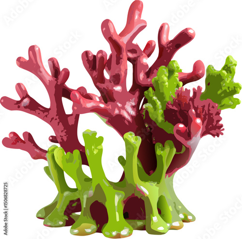 Red paint splashes across an illustration of a tree with green leaves and a human hand