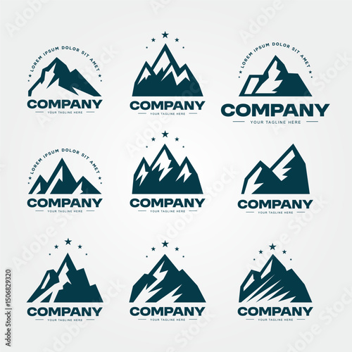  stunning mountain logos with clean lines, modern minimalist designs, and a bold visual identity tailored for business branding