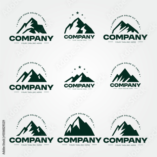  stunning mountain logos with clean lines, modern minimalist designs, and a bold visual identity tailored for business branding