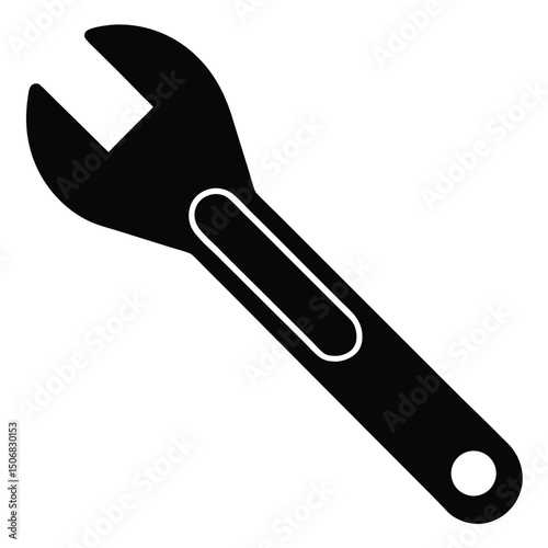 Black and White Illustration of an OpenEnd Wrench Tool with a Hole