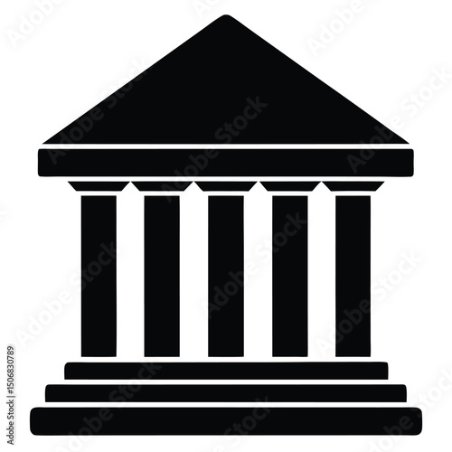 Black Building Silhouette with Columns and Steps Icon Illustration