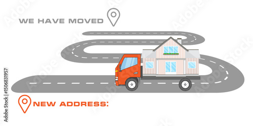 We are moving concept. We are moving from one address to another address - minimalistic flyer template with place for new company office shop location address.  EPS10