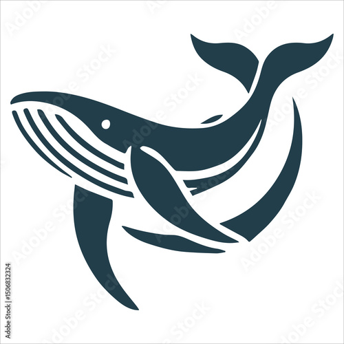 Majestic Whale Silhouette,black and white vector silhouette of a killer whale with an open mouth, mid-swim, on a clean white background