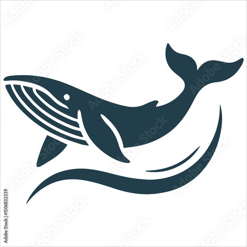 Majestic Whale Silhouette,black and white vector silhouette of a killer whale with an open mouth, mid-swim, on a clean white background