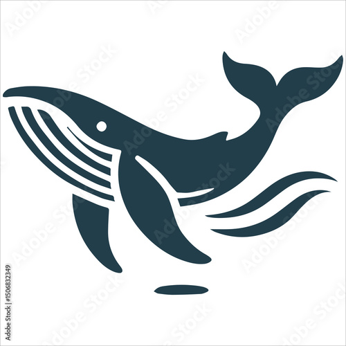 Majestic Whale Silhouette,black and white vector silhouette of a killer whale with an open mouth, mid-swim, on a clean white background