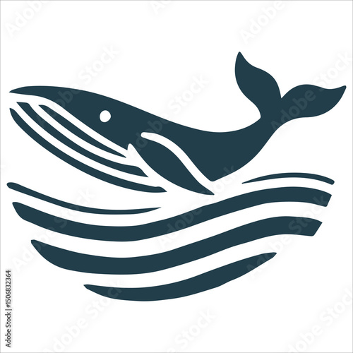 Majestic Whale Silhouette,black and white vector silhouette of a killer whale with an open mouth, mid-swim, on a clean white background