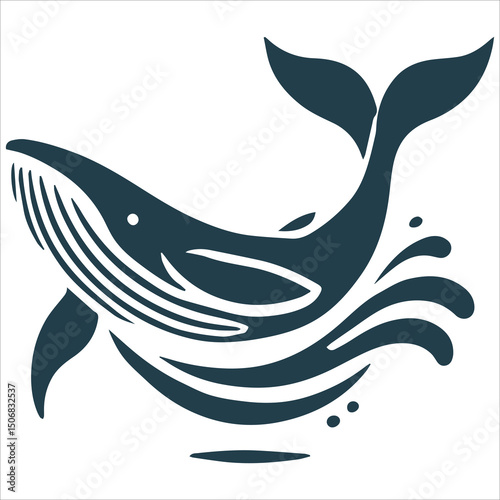Majestic Whale Silhouette,black and white vector silhouette of a killer whale with an open mouth, mid-swim, on a clean white background