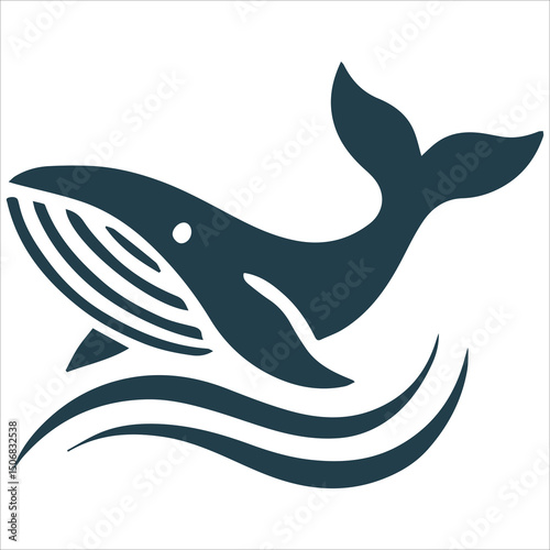 Majestic Whale Silhouette,black and white vector silhouette of a killer whale with an open mouth, mid-swim, on a clean white background