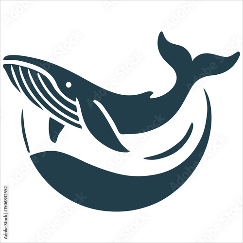 Majestic Whale Silhouette,black and white vector silhouette of a killer whale with an open mouth, mid-swim, on a clean white background