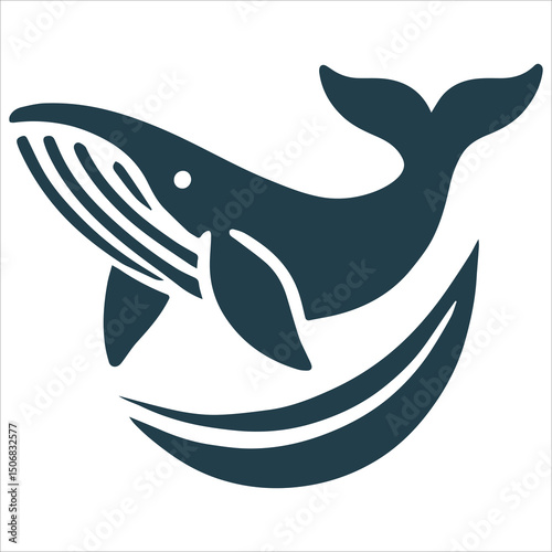 Majestic Whale Silhouette,black and white vector silhouette of a killer whale with an open mouth, mid-swim, on a clean white background