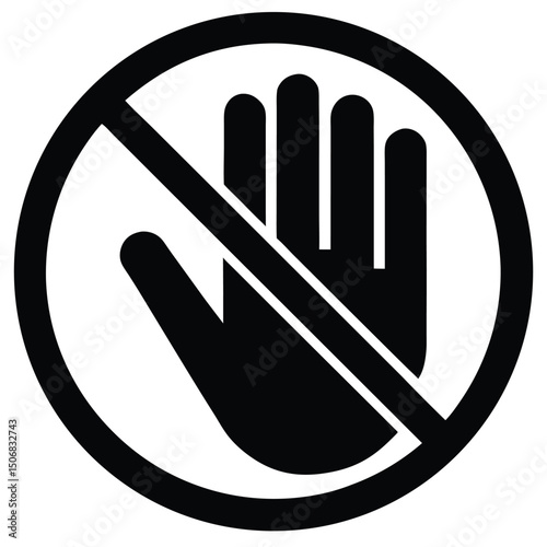 Black Hand with Line Circle Sign Prohibition Symbol for Do Not Touch