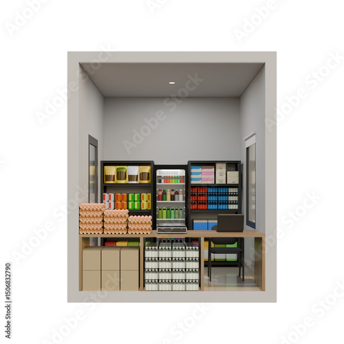 Small Shop Front View 3D Design Element