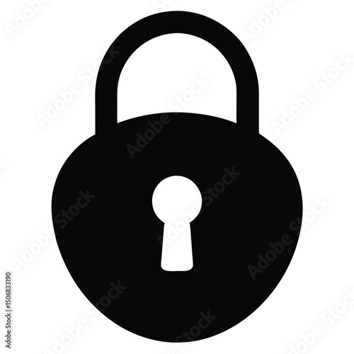 Black Padlock Icon Security, Privacy, Protection Illustration on White Background