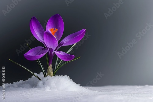 snow Telephoto macro of a blooming crocus pushing through late